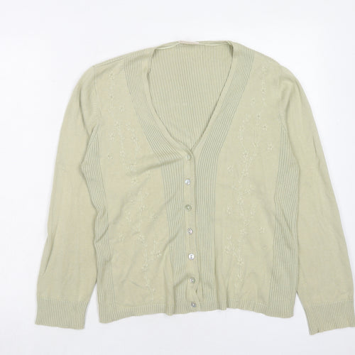 Country Casuals Womens Green V-Neck Viscose Cardigan Jumper Size L