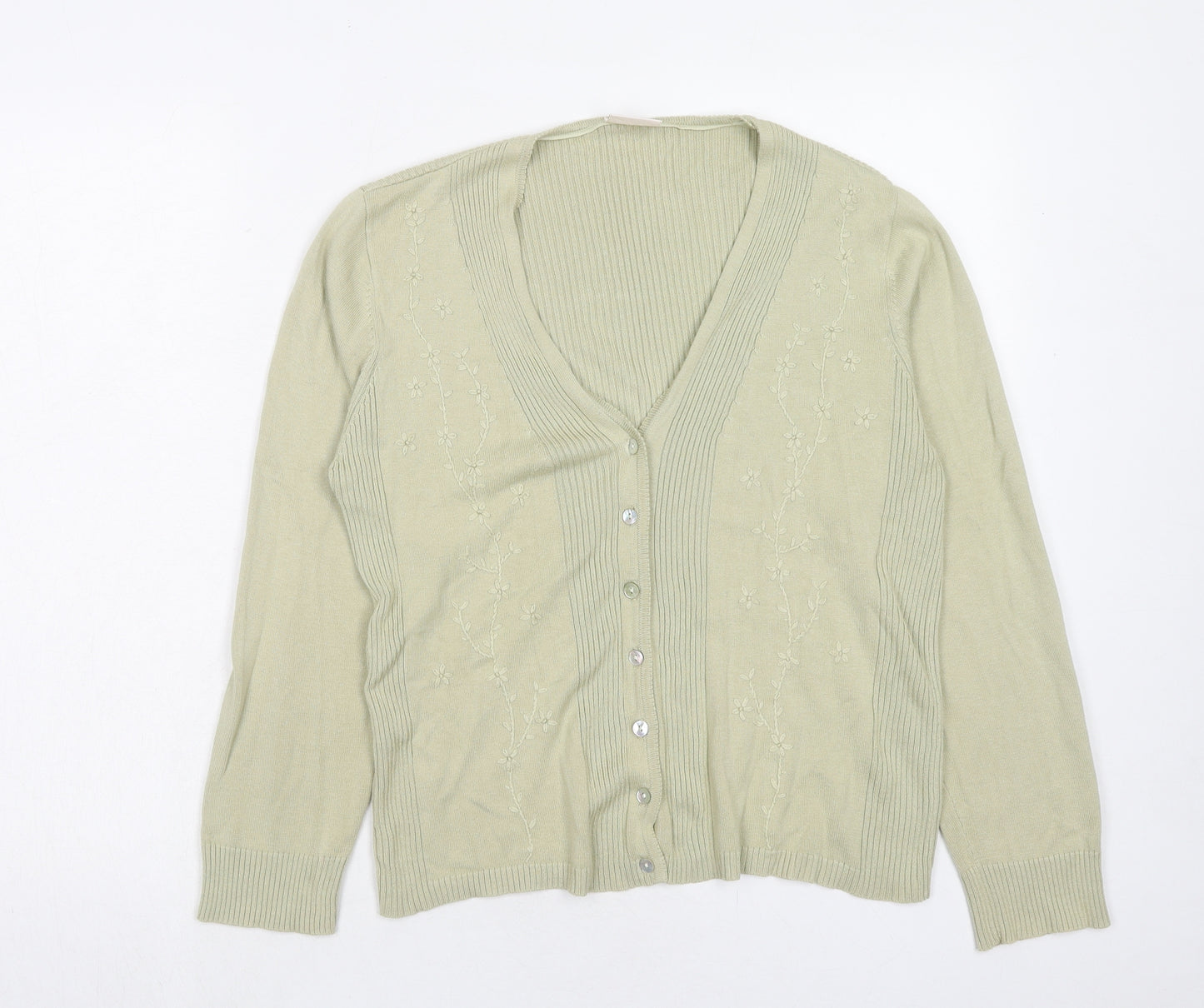 Country Casuals Womens Green V-Neck Viscose Cardigan Jumper Size L