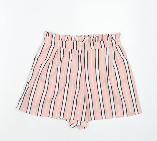 Boohoo Womens Pink Striped Polyester Basic Shorts Size 12 Regular Zip