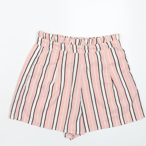 Boohoo Womens Pink Striped Polyester Basic Shorts Size 12 Regular Zip
