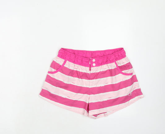 Ocean Pacific Womens Pink Striped Polyester Bermuda Shorts Size 12 Regular Button