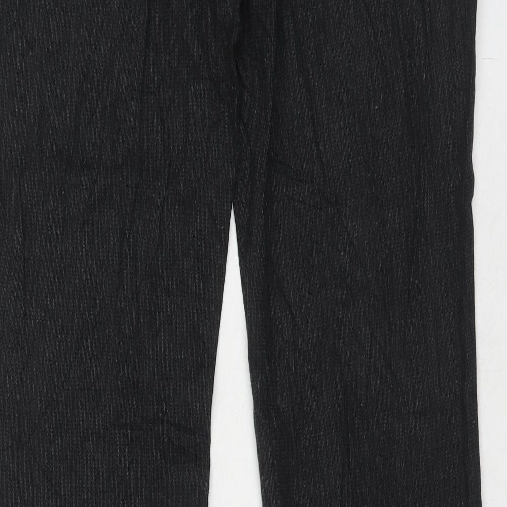 NEXT Womens Black Striped Cotton Trousers Size 12 Regular Hook & Eye