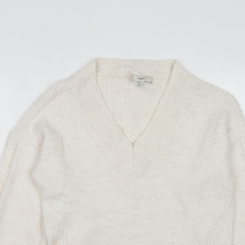 NEXT Womens White V-Neck Acrylic Pullover Jumper Size XS