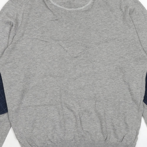 alcott Mens Grey Round Neck Cotton Pullover Jumper Size S Long Sleeve - Elbow Patches