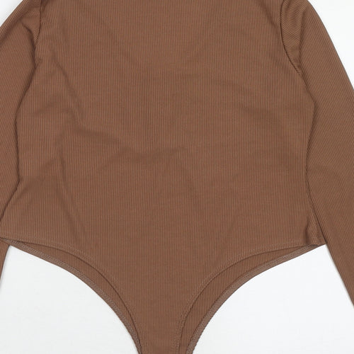 PRETTYLITTLETHING Womens Brown Polyester Bodysuit One-Piece Size 16 Snap