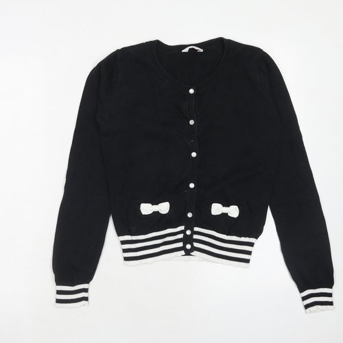 M&Co Girls Black Round Neck Cotton Cardigan Jumper Size 13 Years Button