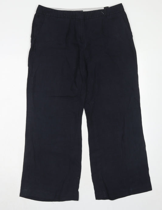 Marks and Spencer Womens Blue Linen Trousers Size 14 Regular Hook & Eye