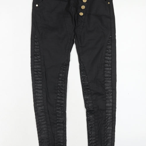 Emma & Ashley Design Womens Black Polyester Trousers Size S Regular Button - Leather Look