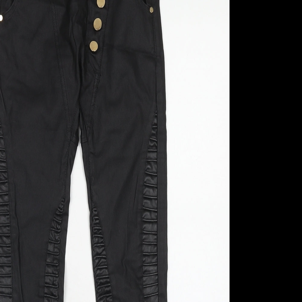 Emma & Ashley Design Womens Black Polyester Trousers Size S Regular Button - Leather Look