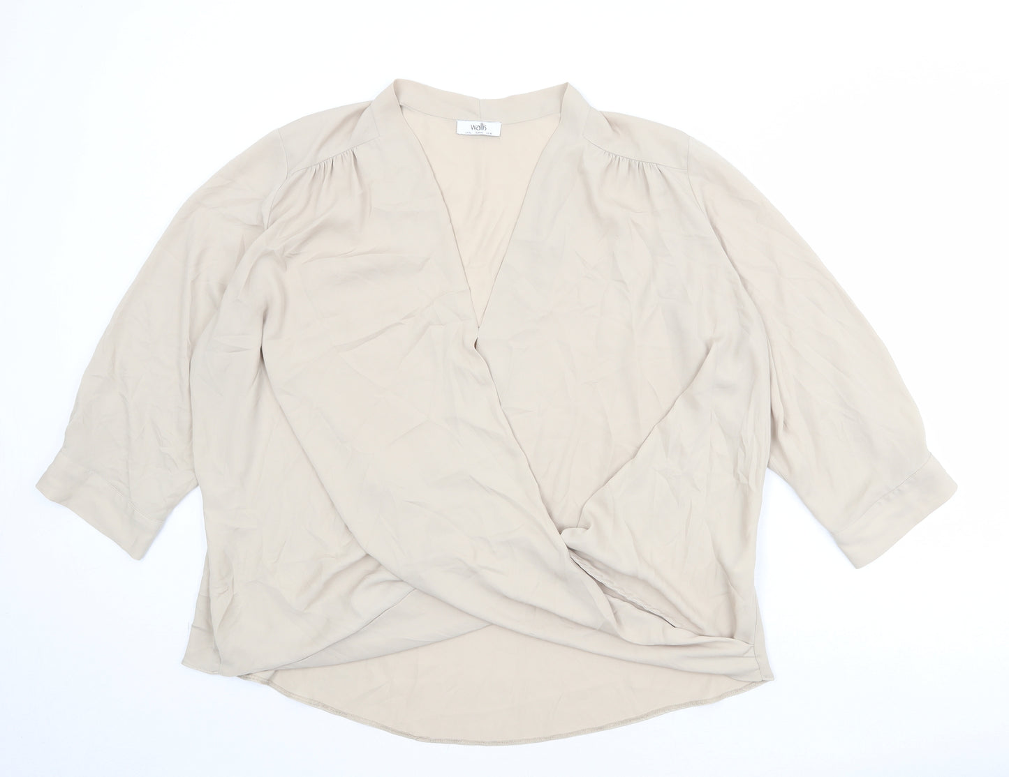 Wallis Womens Beige Polyester Basic Blouse Size XL V-Neck