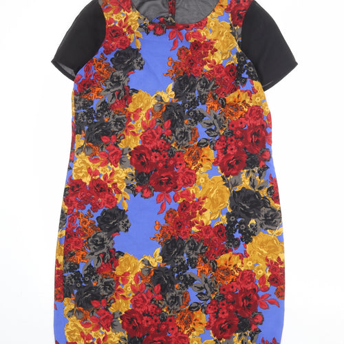 NEXT Womens Multicoloured Floral Polyester A-Line Size 14 Round Neck Button