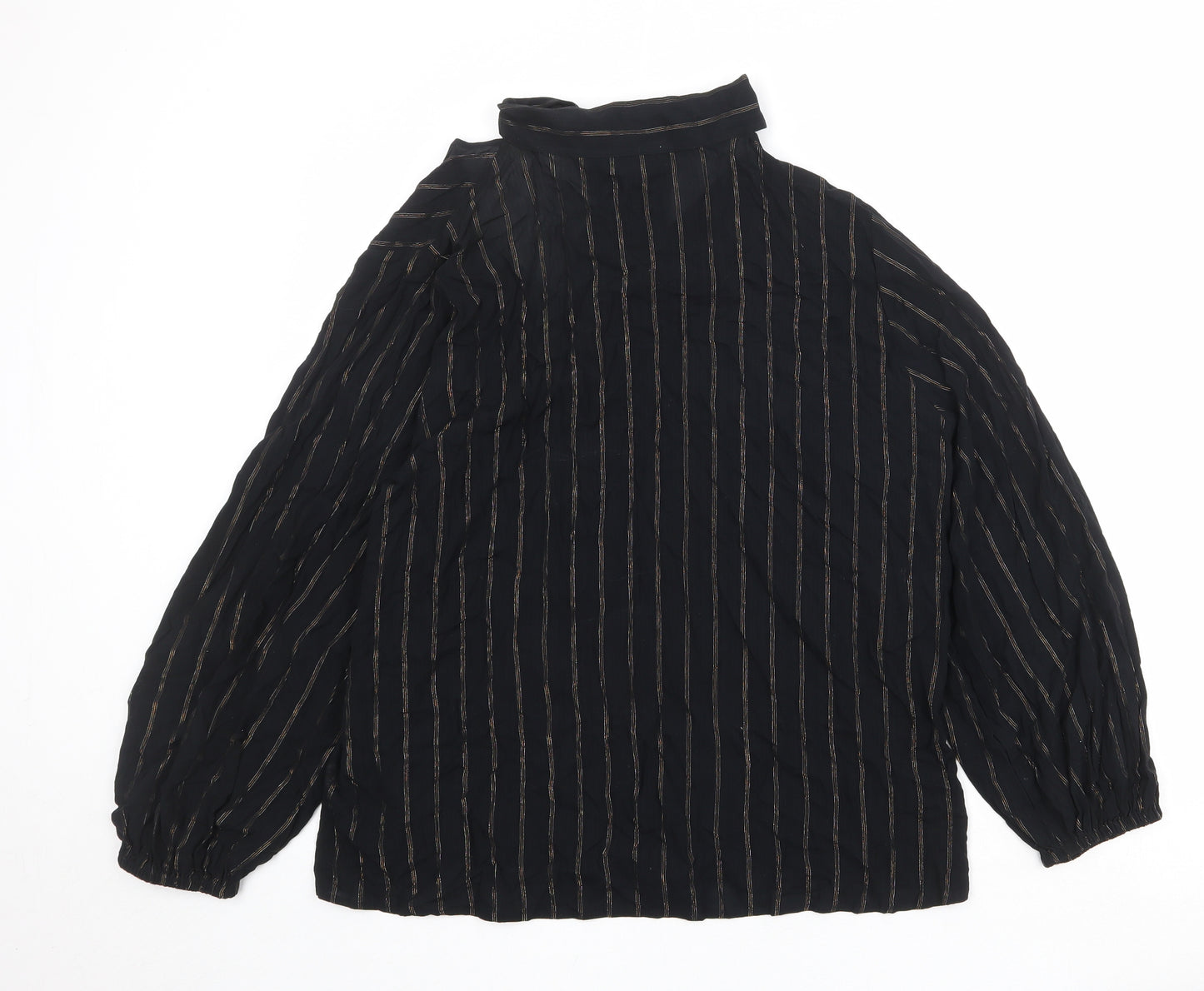 Marks and Spencer Womens Black Striped Viscose Basic Blouse Size 22 V-Neck