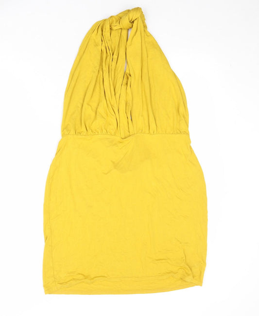 ASOS Womens Yellow Viscose Mini Size 18 Halter Tie - Backless