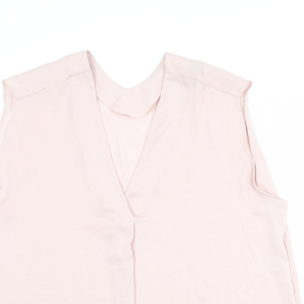 Marks and Spencer Womens Pink Polyester Basic Tank Size 10 V-Neck
