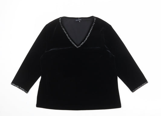 Alexon Womens Black Polyester Basic Blouse Size 16 V-Neck