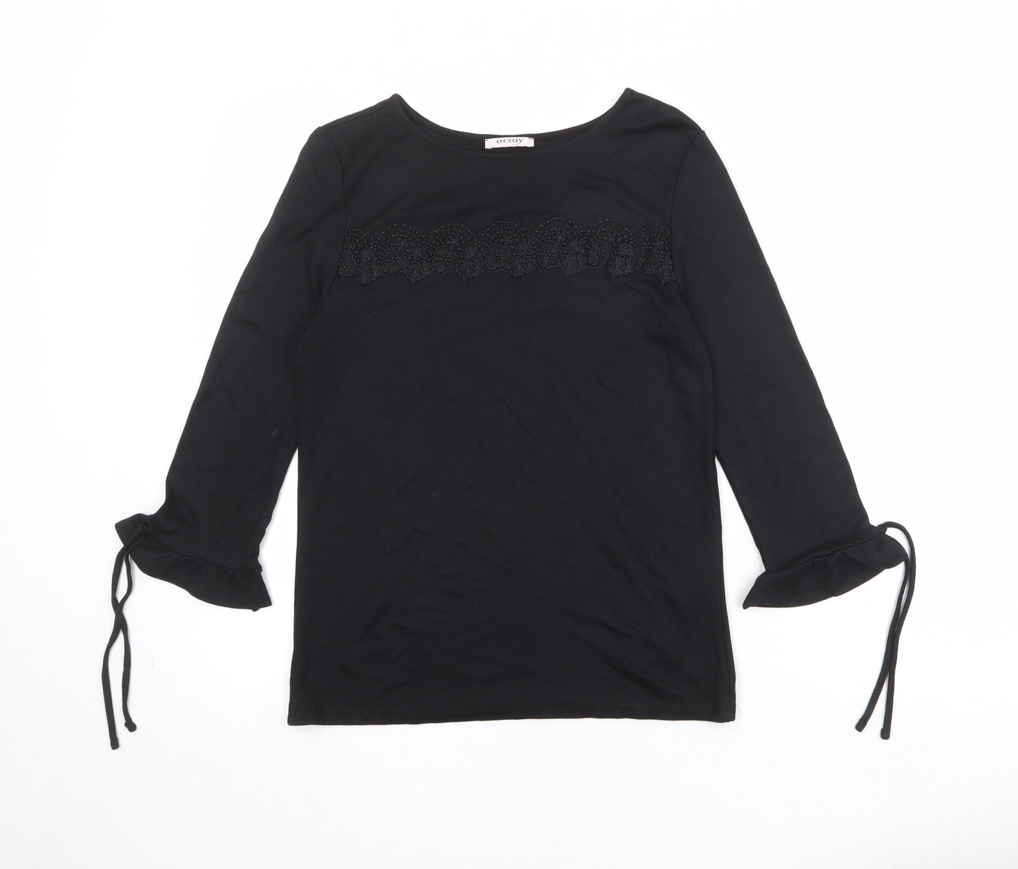 ORSAY Womens Black Viscose Basic Blouse Size M Round Neck - Lace Details