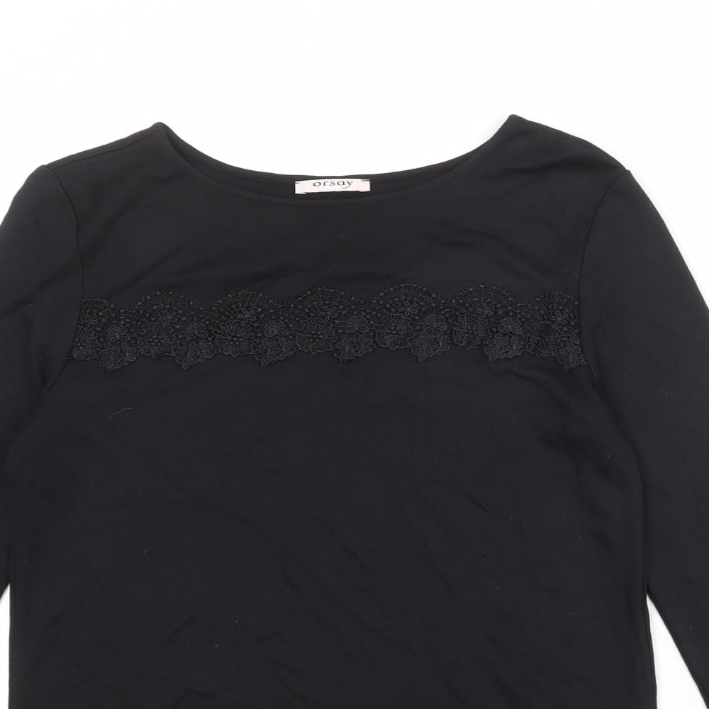 ORSAY Womens Black Viscose Basic Blouse Size M Round Neck - Lace Details