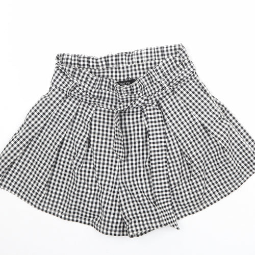 Boohoo Womens Black Check Polyester Basic Shorts Size 12 Regular Zip