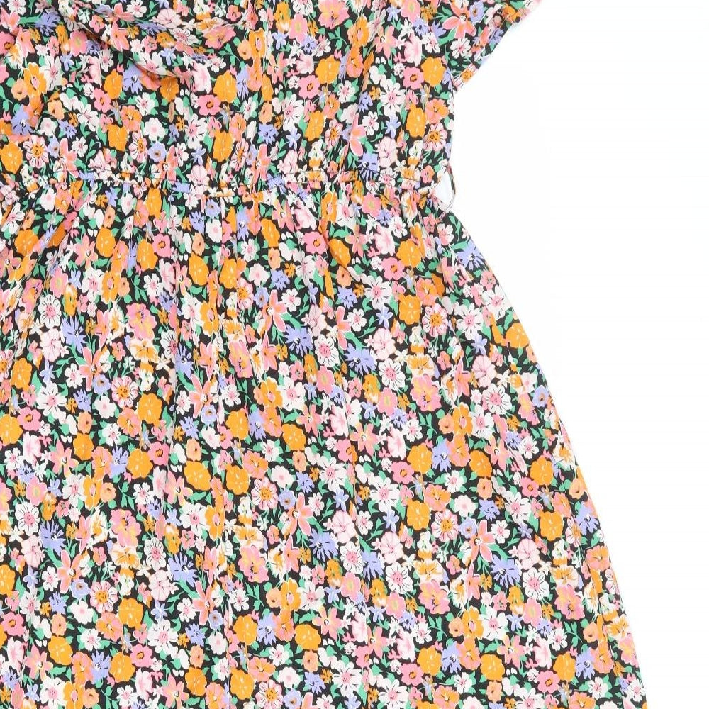 Boohoo Womens Multicoloured Floral Polyester Skater Dress Size 16 V-Neck Pullover