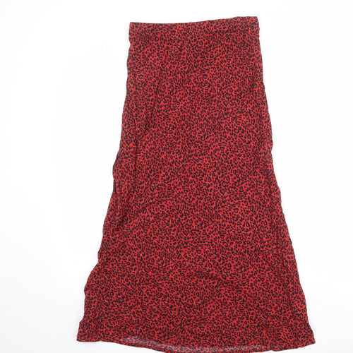 New Look Womens Red Animal Print Viscose Swing Skirt Size 10 - Leopard Pattern