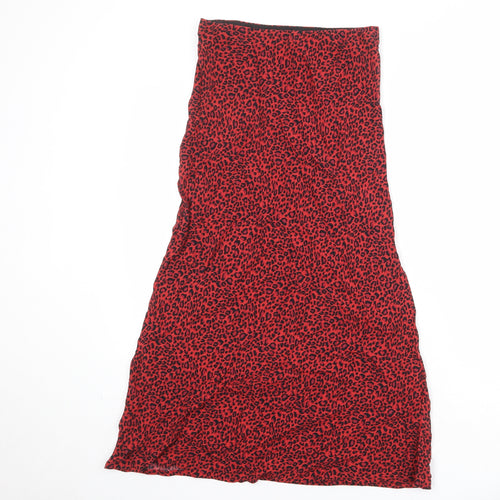 New Look Womens Red Animal Print Viscose Swing Skirt Size 10 - Leopard Pattern
