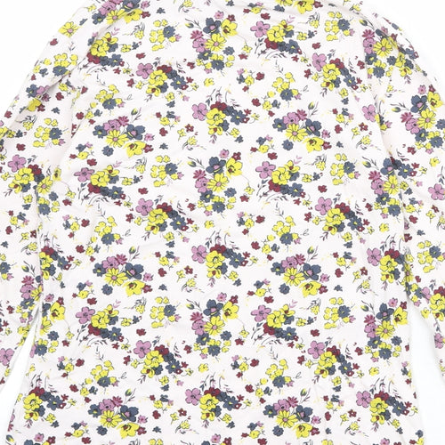 Marks and Spencer Womens Multicoloured Floral Cotton Basic T-Shirt Size 12 Mock Neck