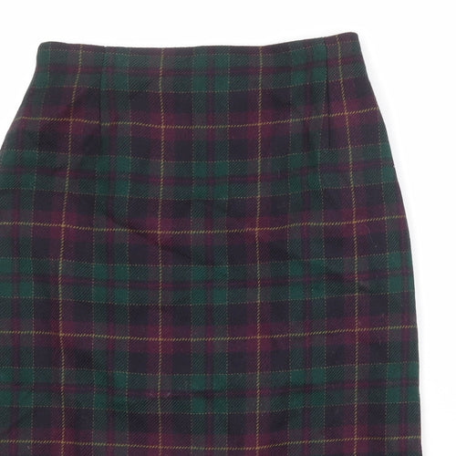 St Michael Womens Multicoloured Plaid Wool A-Line Skirt Size 14 Zip