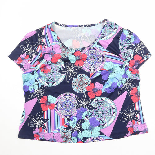 Nightingales Womens Multicoloured Geometric Polyester Basic T-Shirt Size 22 Boat Neck