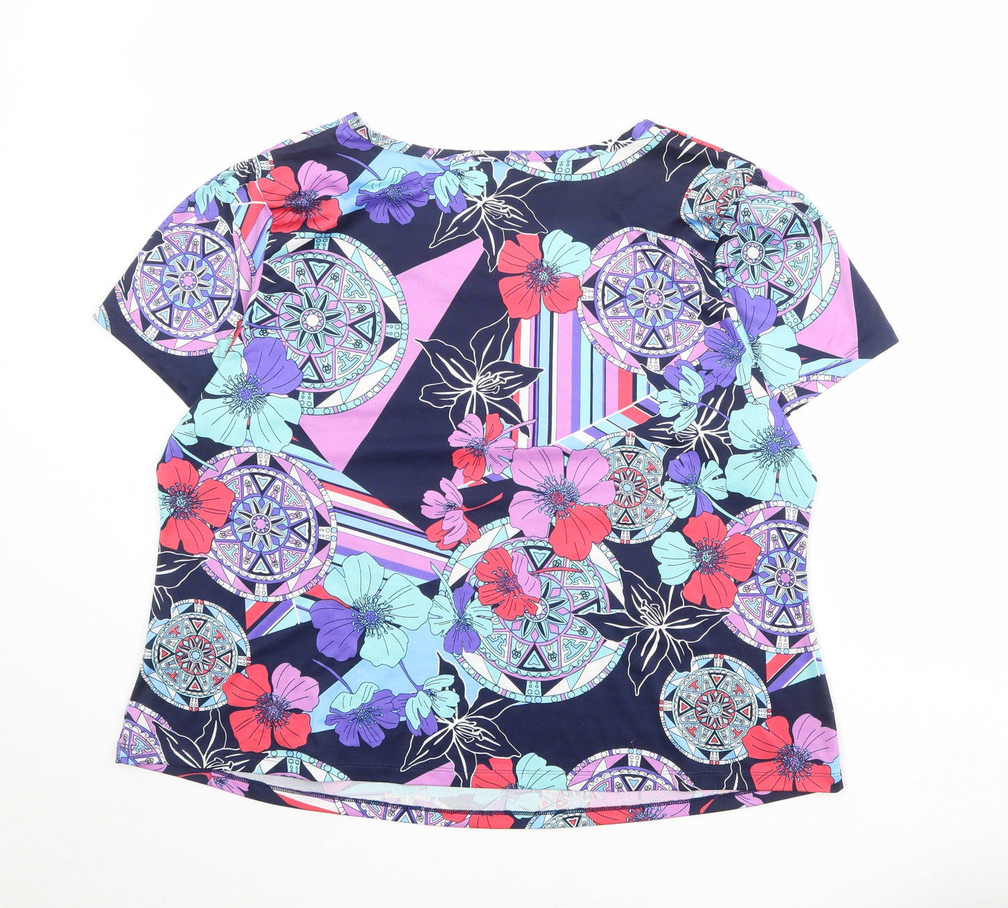 Nightingales Womens Multicoloured Geometric Polyester Basic T-Shirt Size 22 Boat Neck