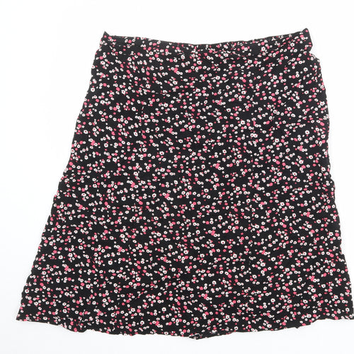 Classics Womens Black Floral Viscose A-Line Skirt Size L