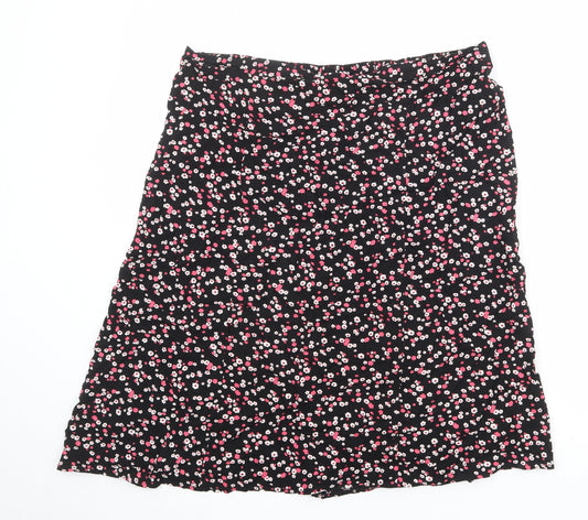 Classics Womens Black Floral Viscose A-Line Skirt Size L