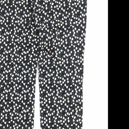 Zara Womens Black Floral Polyester Chino Trousers Size 16 Regular Zip