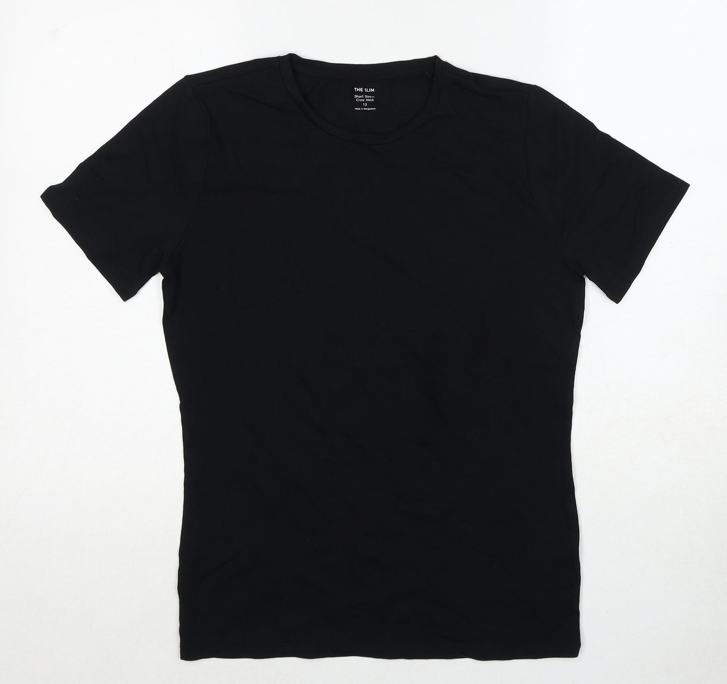 Marks and Spencer Womens Black Cotton Basic T-Shirt Size 12 Crew Neck