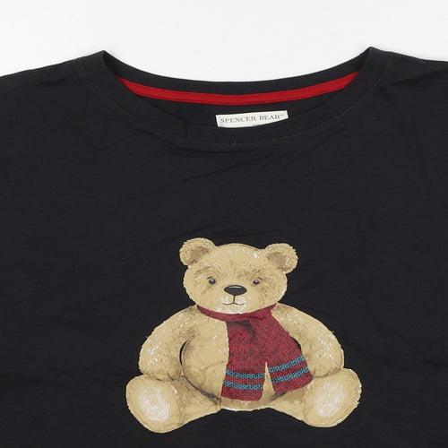 Marks and Spencer Womens Black Cotton Basic T-Shirt Size L Crew Neck - Teddy Bear