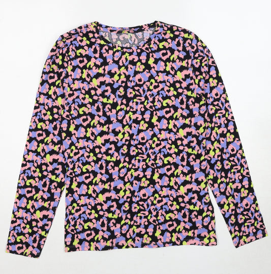 Marks and Spencer Womens Multicoloured Geometric Cotton Basic T-Shirt Size 10 Round Neck
