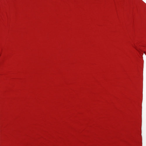 Marks and Spencer Mens Red Cotton T-Shirt Size L Round Neck - Merry Christmas Brew Dolph