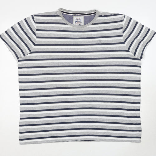 Duffer of St. George Mens Grey Striped Cotton T-Shirt Size 2XL Round Neck