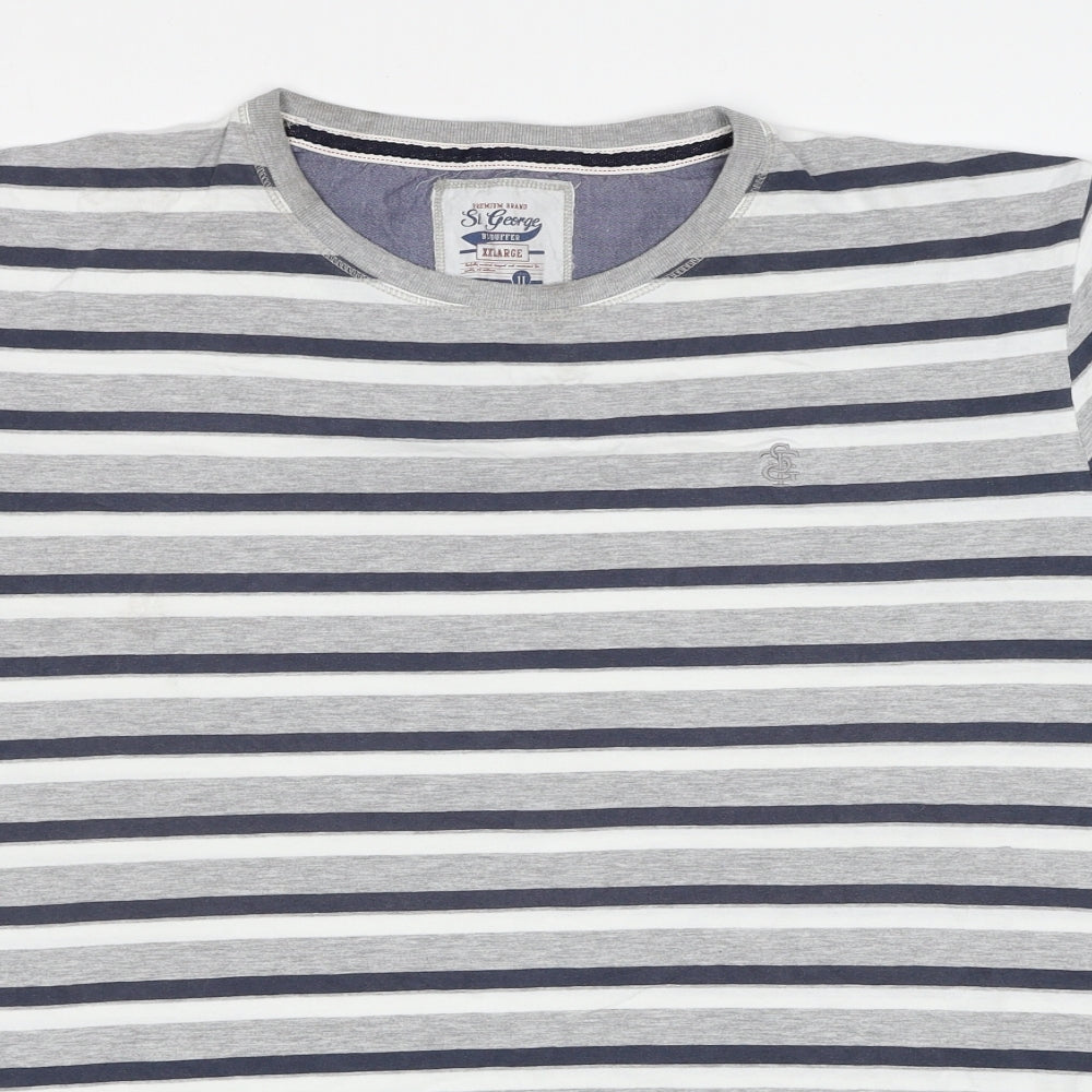 Duffer of St. George Mens Grey Striped Cotton T-Shirt Size 2XL Round Neck