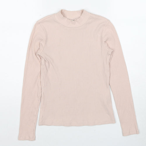H&M Girls Beige Cotton Basic T-Shirt Size 10-11 Years Mock Neck Pullover - Age 10-12 Years