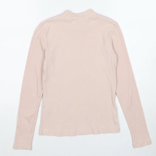 H&M Girls Beige Cotton Basic T-Shirt Size 10-11 Years Mock Neck Pullover - Age 10-12 Years