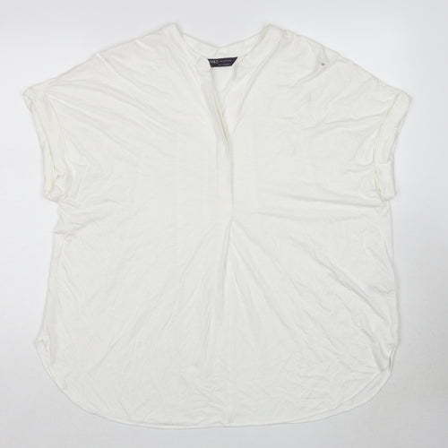 Marks and Spencer Womens White Modal Basic T-Shirt Size 16 V-Neck