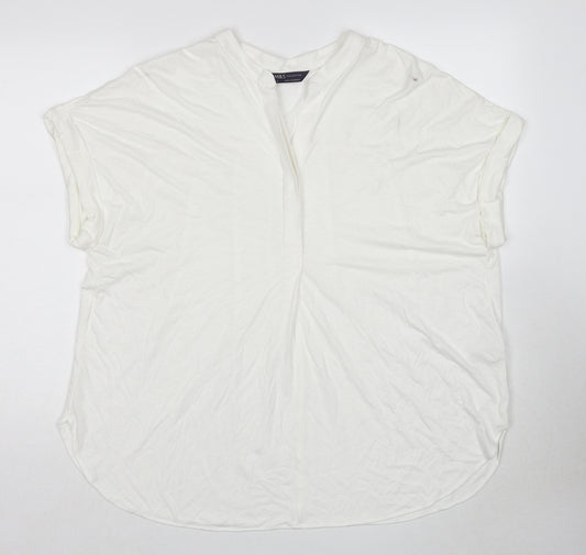 Marks and Spencer Womens White Modal Basic T-Shirt Size 16 V-Neck