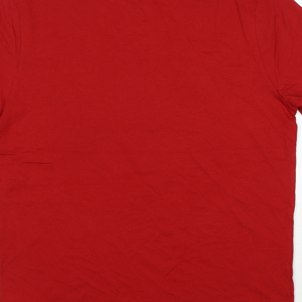 Marks and Spencer Mens Red Cotton T-Shirt Size M Round Neck - Merry Christmas Brew Dolph