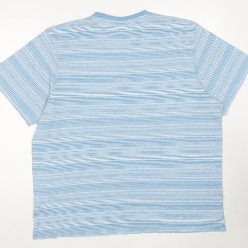 Maine New England Mens Blue Striped Cotton T-Shirt Size L Round Neck