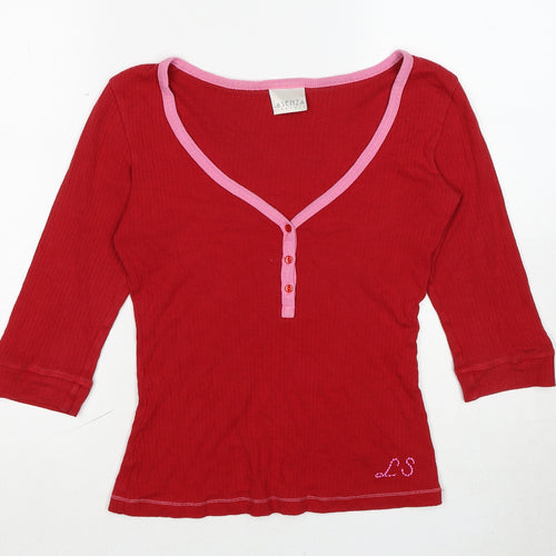 La Senza Womens Red Cotton Basic T-Shirt Size 10 V-Neck