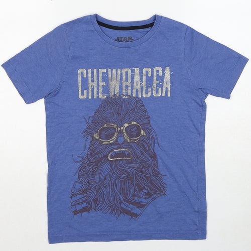 Star Wars Boys Blue Cotton Basic T-Shirt Size 9-10 Years Round Neck Pullover - Chewbacca