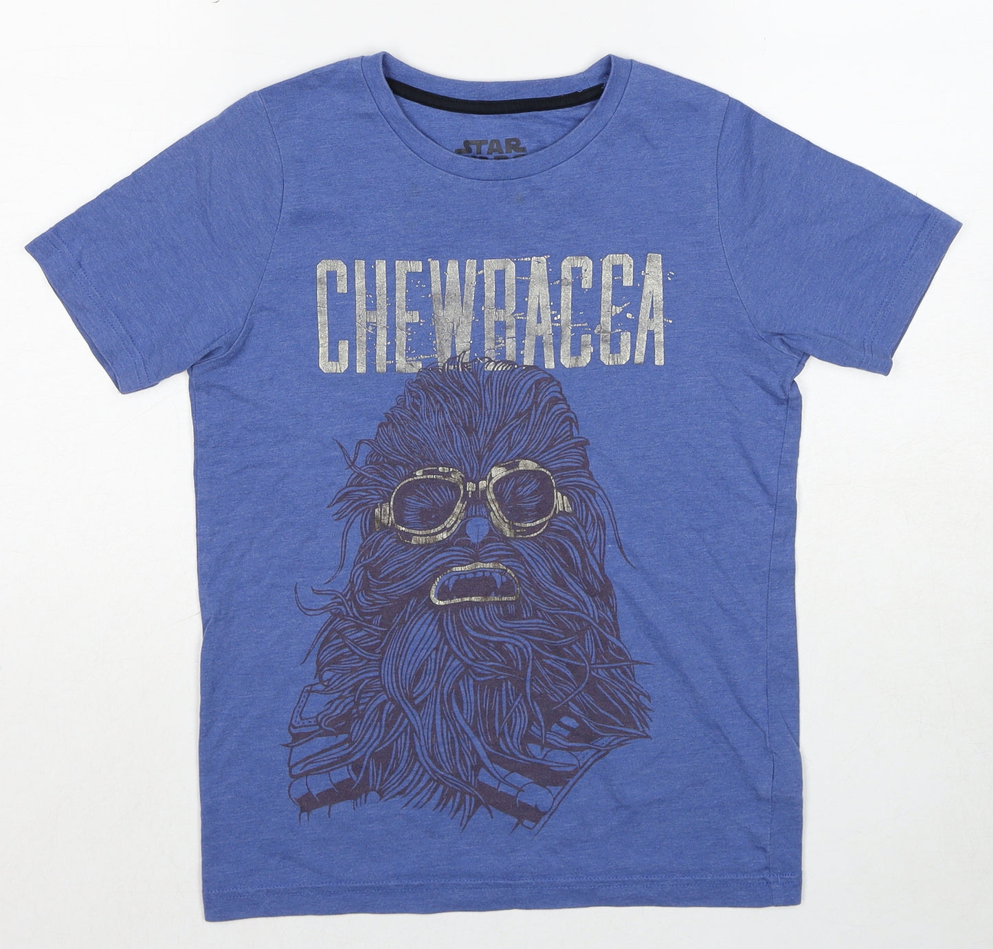 Star Wars Boys Blue Cotton Basic T-Shirt Size 9-10 Years Round Neck Pullover - Chewbacca