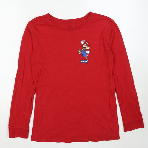 Levi's Boys Red Cotton Basic T-Shirt Size XL Round Neck Pullover - Super Mario