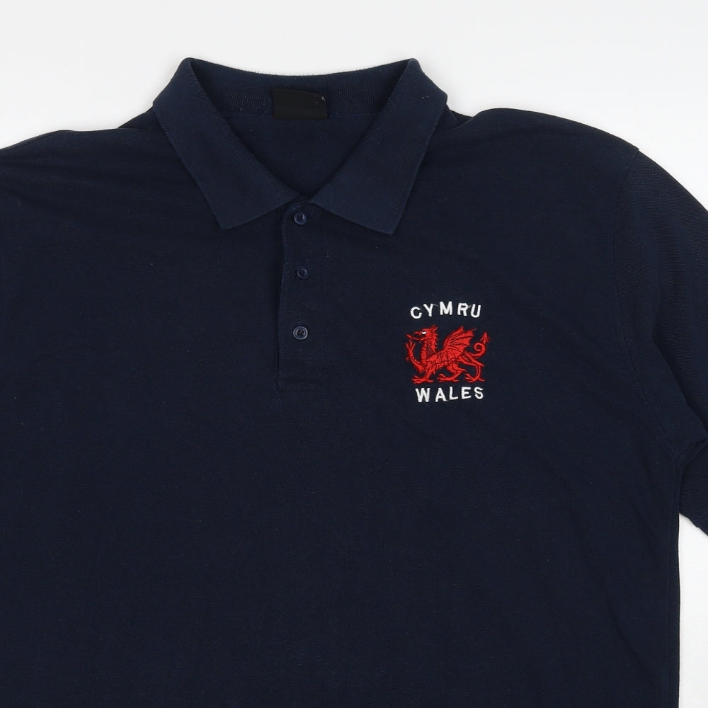 Manav Mens Blue Cotton Polo Size 2XL Collared Pullover - Wales