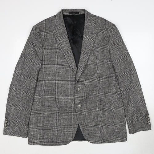 Marks and Spencer Mens Grey Plaid Viscose Jacket Suit Jacket Size 42 Regular